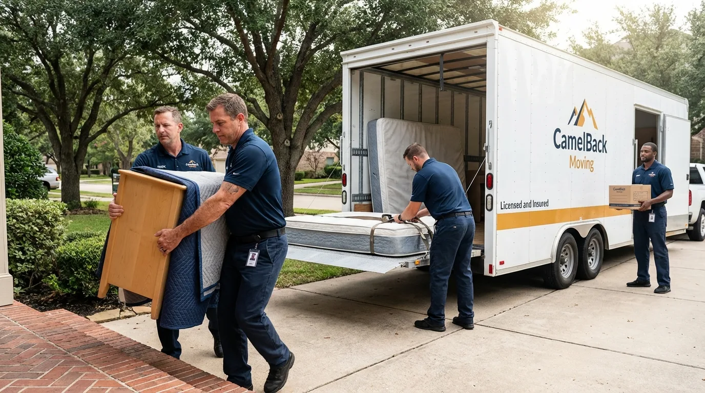 Crew loading residential truck for cross-state move from Garner, NC