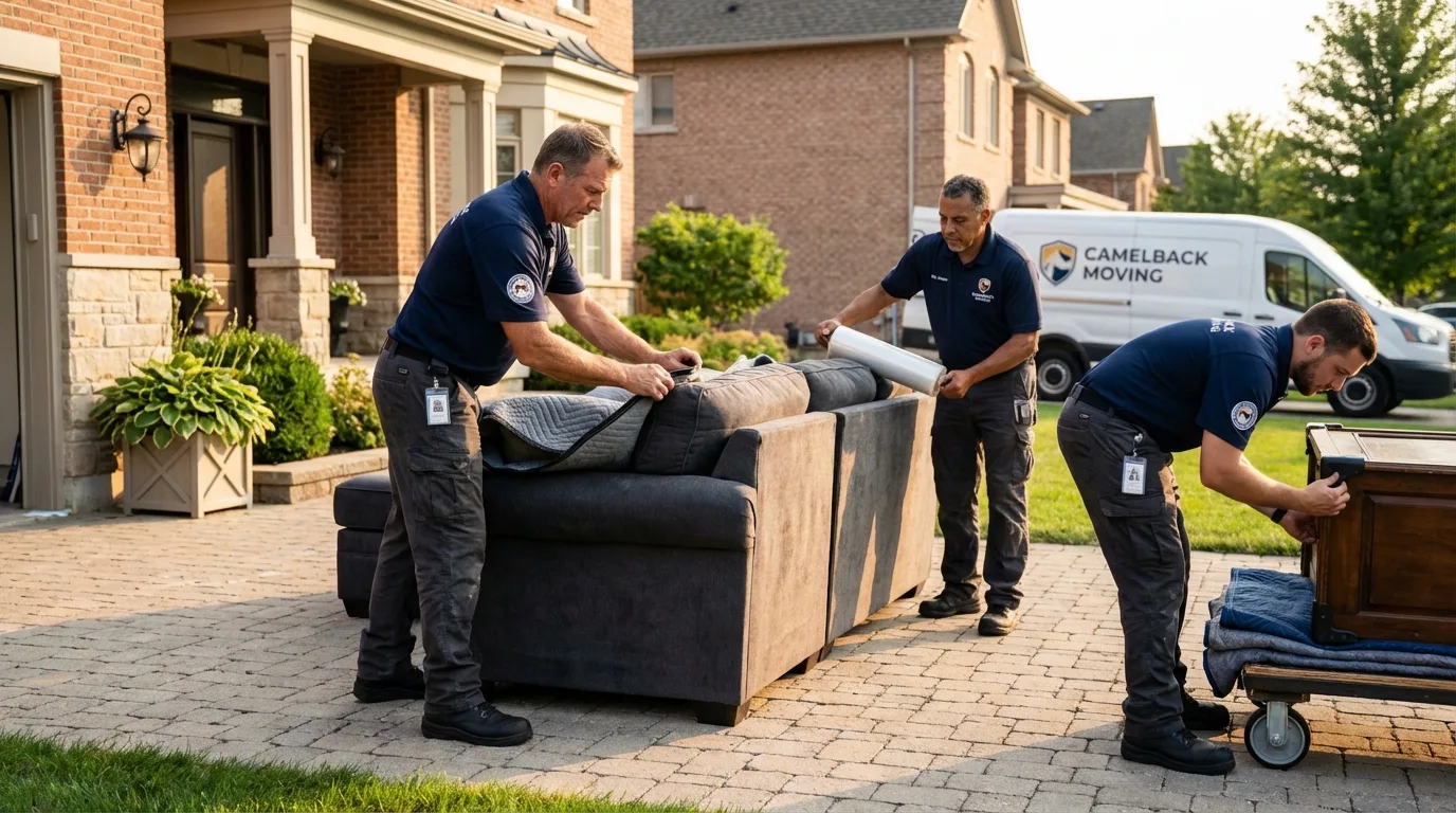 Large estate moving crew wrapping furniture in Garner, NC