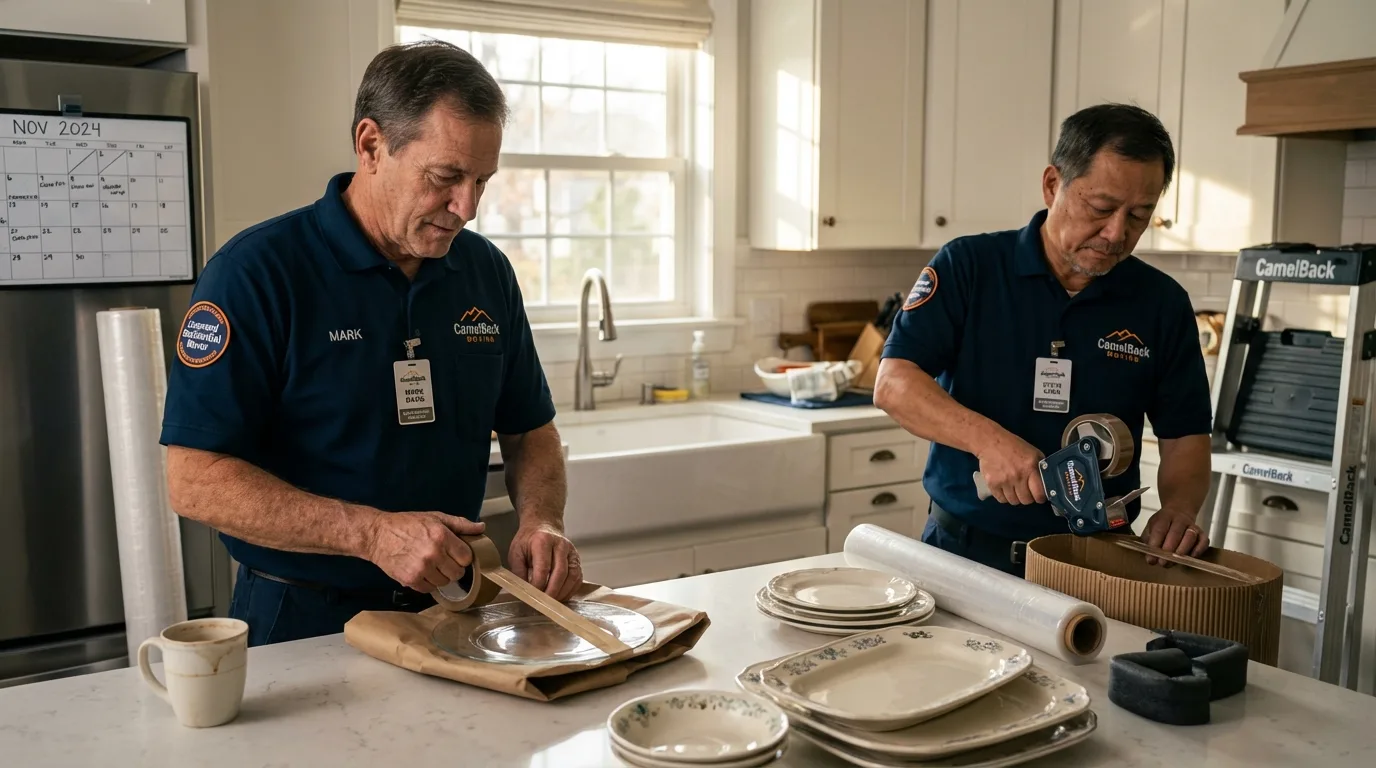 Professional crew packing kitchen dishware in Garner, NC